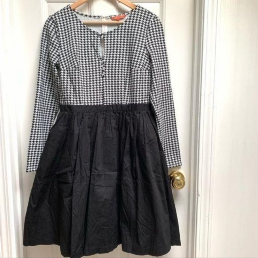 NEW ModCloth Black & White Long sleeve houndstooth-printed Dress Sz S& M - Picture 4 of 7